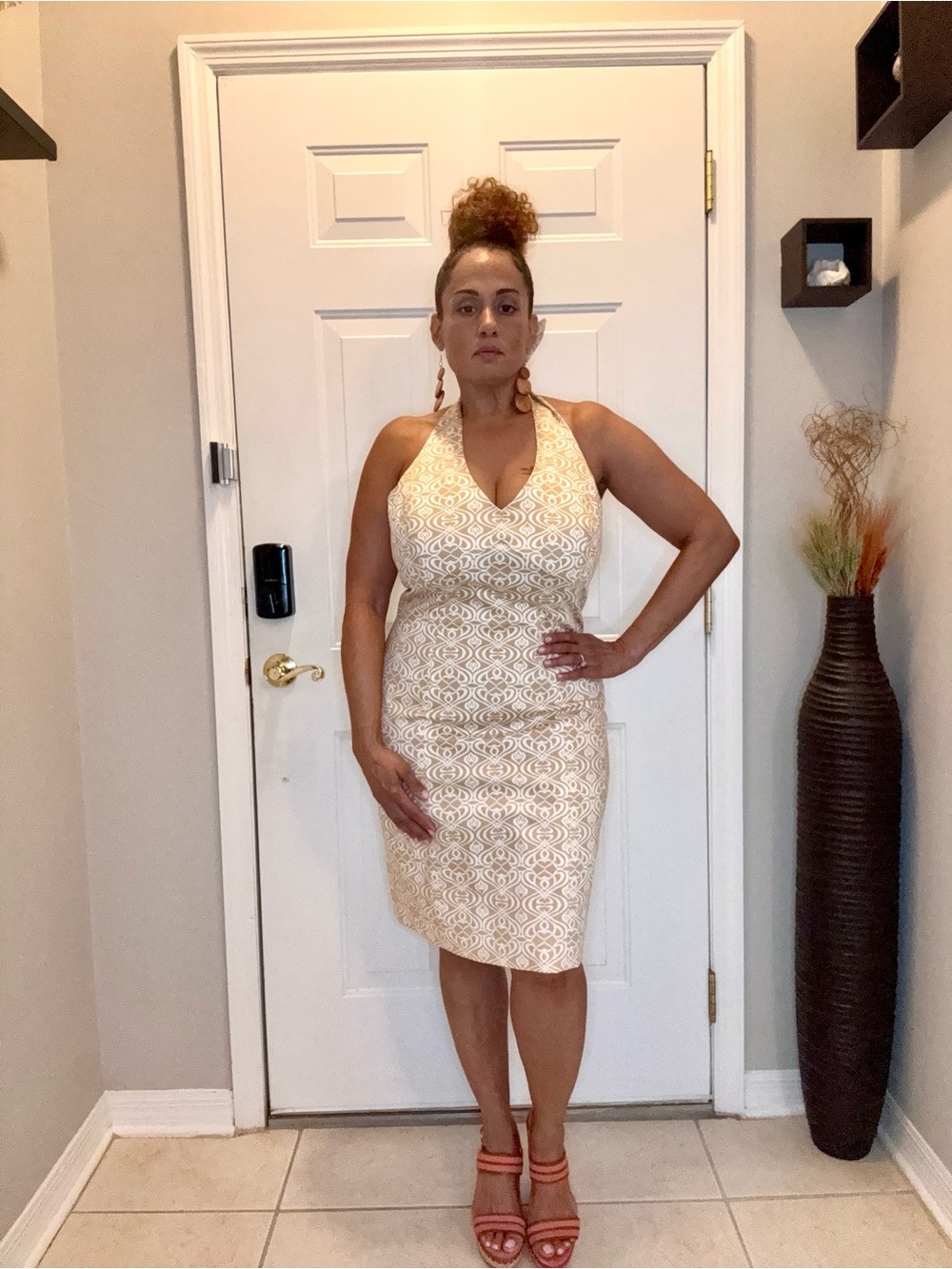 Jones New York white/tan Halter Pencil Dress